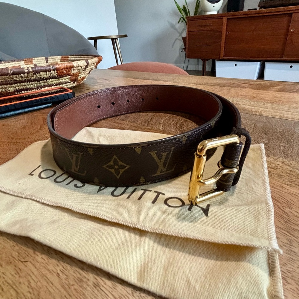 Louis Vuitton Designer Belt Brown with Gold Buckle